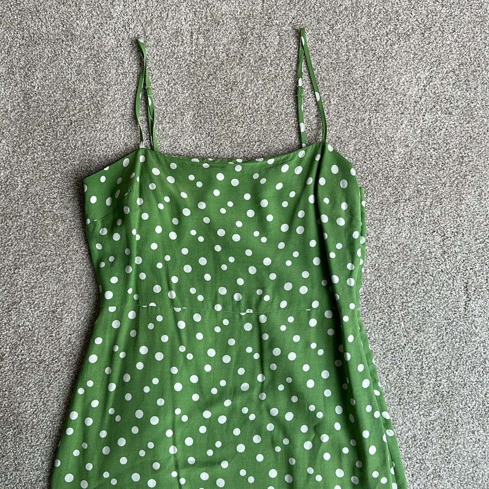 Privacy please green and white polka dot dress. Medium